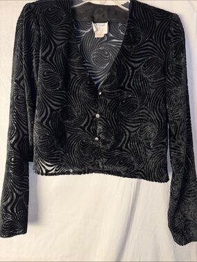 Velvet Burnout V-Neck Button Front Blouse - Black